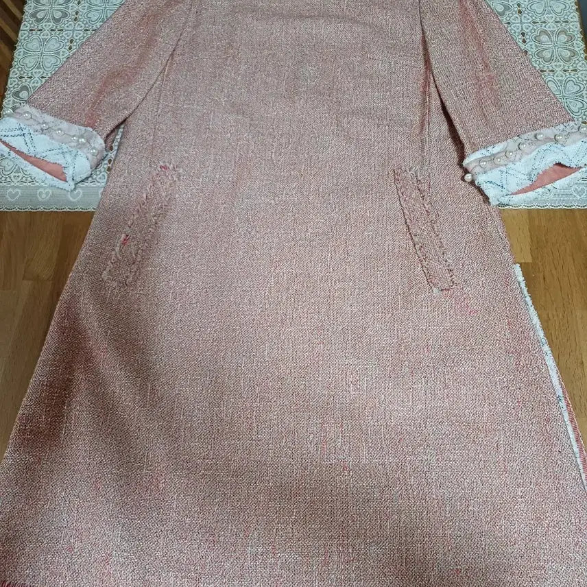 [BUNJANG] Mine Pink Tweed Pearl Detail Long Dress / 마인 핑크 원피스