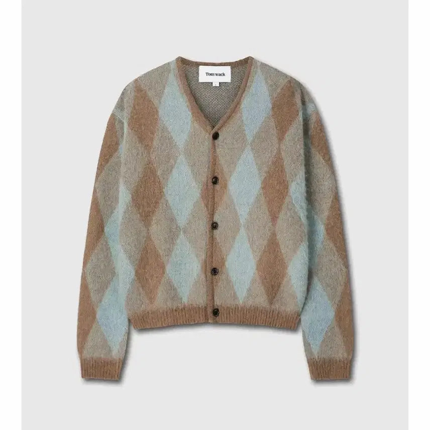 [BUNJANG] Tonywack Mohair Argyle Cardigan Mint Taupe L / [새상품] 토니웩 모헤어 아가일 민초 가디건