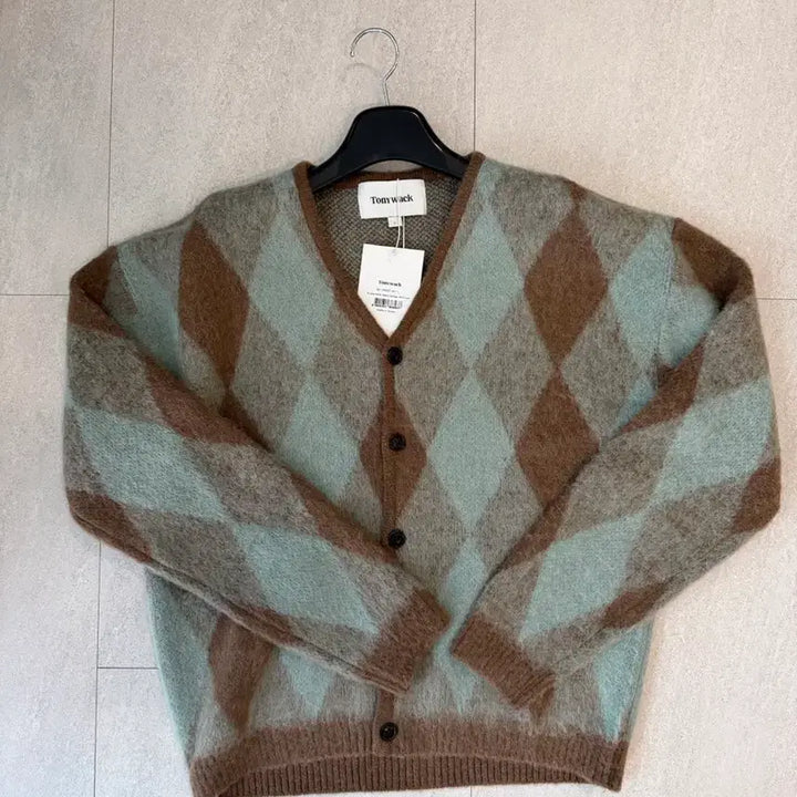[BUNJANG] Tonywack Mohair Argyle Cardigan Mint Taupe L / [새상품] 토니웩 모헤어 아가일 민초 가디건