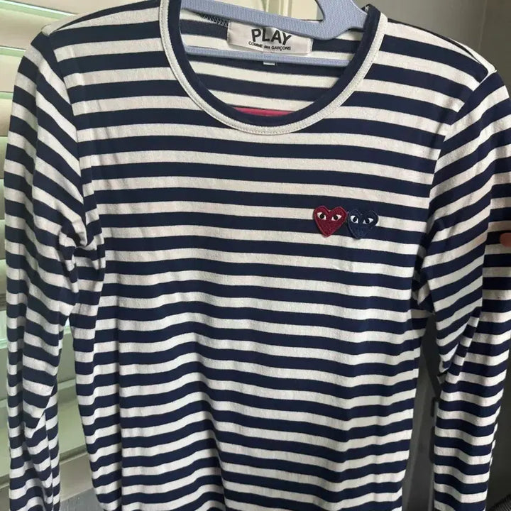 [BUNJANG] Comme des Garçons Double Wappen Striped Long Sleeve T-shirt / 꼼데가르송 더블와펜 스트라이프 긴팔 티셔츠