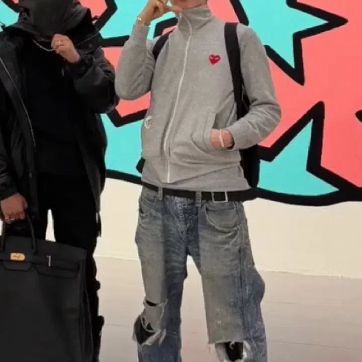 [BUNJANG] Comme des Garçons 5 Heart Zip-Up Sweatshirt Grey Jersey / 오늘만 가격 내림~ 꼼데가르송 5 하트 집업 스웨트셔츠 그레이 져지