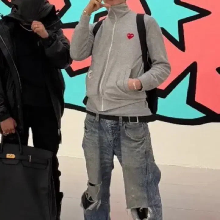 [BUNJANG] Comme des Garçons 5 Heart Zip-Up Sweatshirt Grey Jersey / 오늘만 가격 내림~ 꼼데가르송 5 하트 집업 스웨트셔츠 그레이 져지