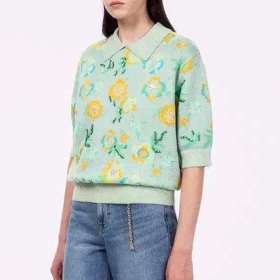 [BUNJANG] Lanvin Sequin &amp; Bead Flower Knit Top / 한섬 랑방 시퀸&amp;비즈 플라원 니트