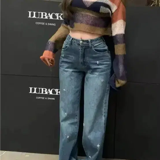 [BUNJANG] Chrome Hearts Style Cubic Wide Denim Pants / 에이블리 큐빅 와이드팬츠 수입의류