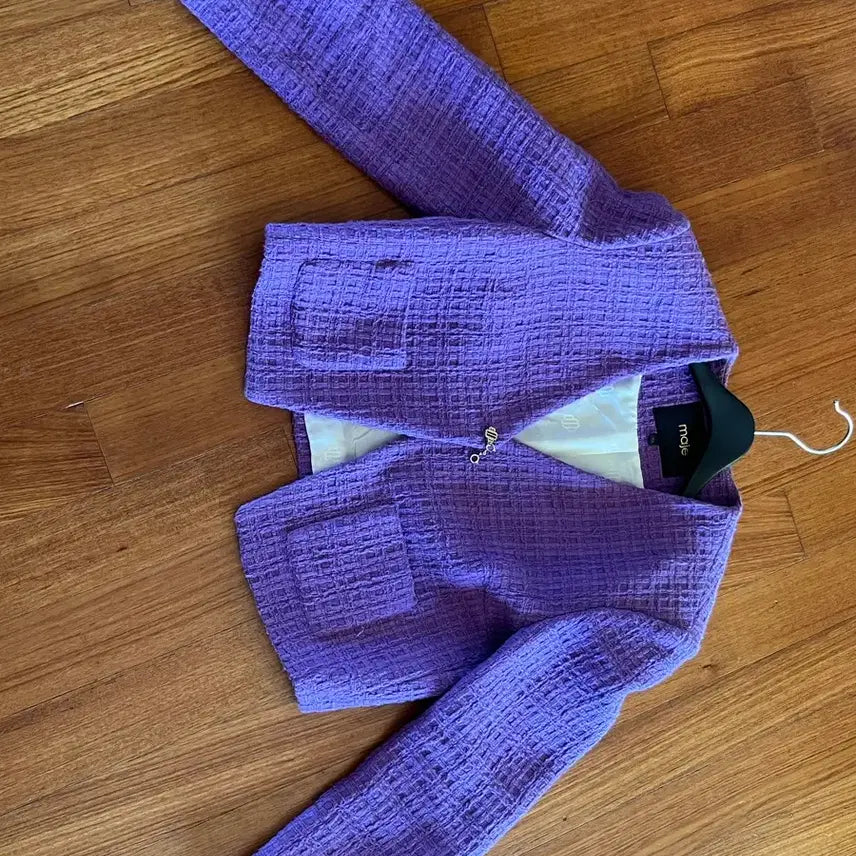 [BUNJANG] Maje Purple Tweed Cropped Jacket / maje 마쥬 퍼플 트위드 크롭 자켓