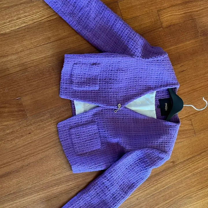 [BUNJANG] Maje Purple Tweed Cropped Jacket / maje 마쥬 퍼플 트위드 크롭 자켓
