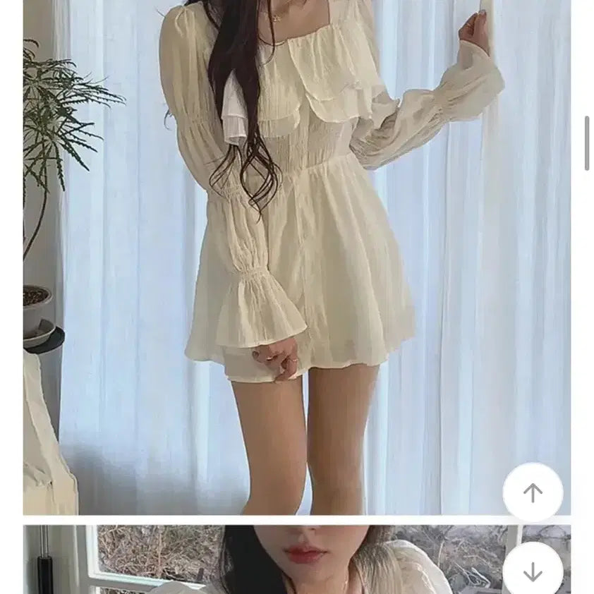 [BUNJANG] Frill Mini Dress - Ivory Chiffon / [여친룩] 설렘가득 여리핏 쉬폰 아이보리 프릴 미니 원피스