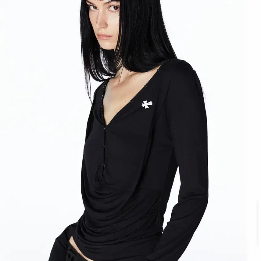 [BUNJANG] 2000 Archives Black Drape Henry Top / 2000아카이브스 드레이프 헨리탑 블랙