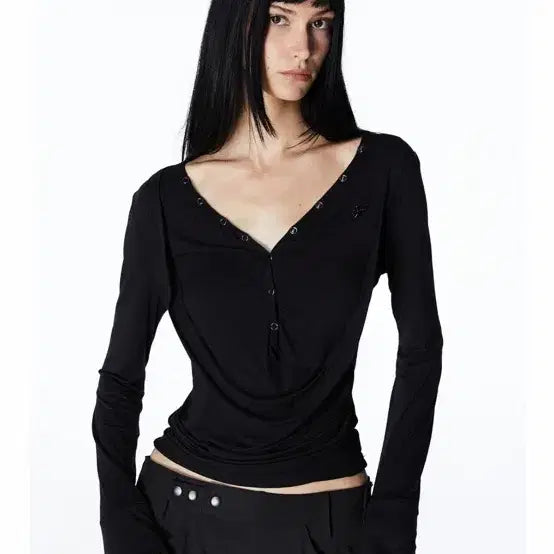 [BUNJANG] 2000 Archives Black Drape Henry Top / 2000아카이브스 드레이프 헨리탑 블랙