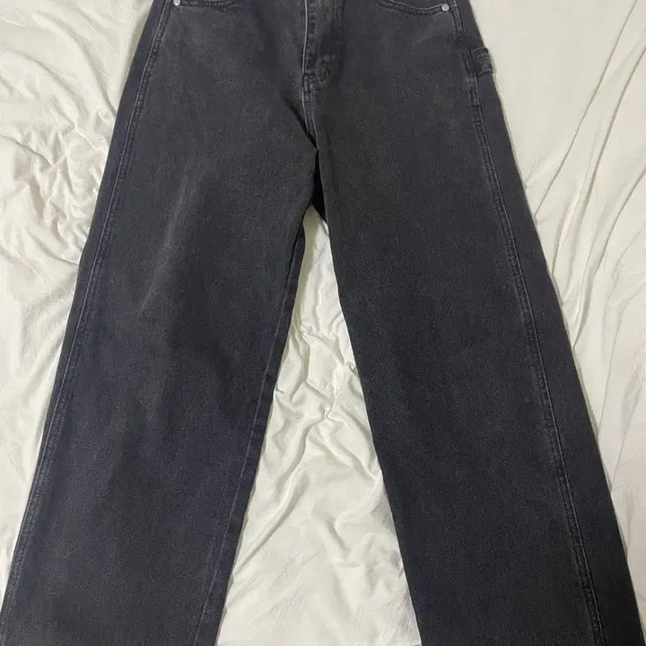 [BUNJANG] Suede Baggy Denim Black Jeans / 스웨이드 배기데님 블랙