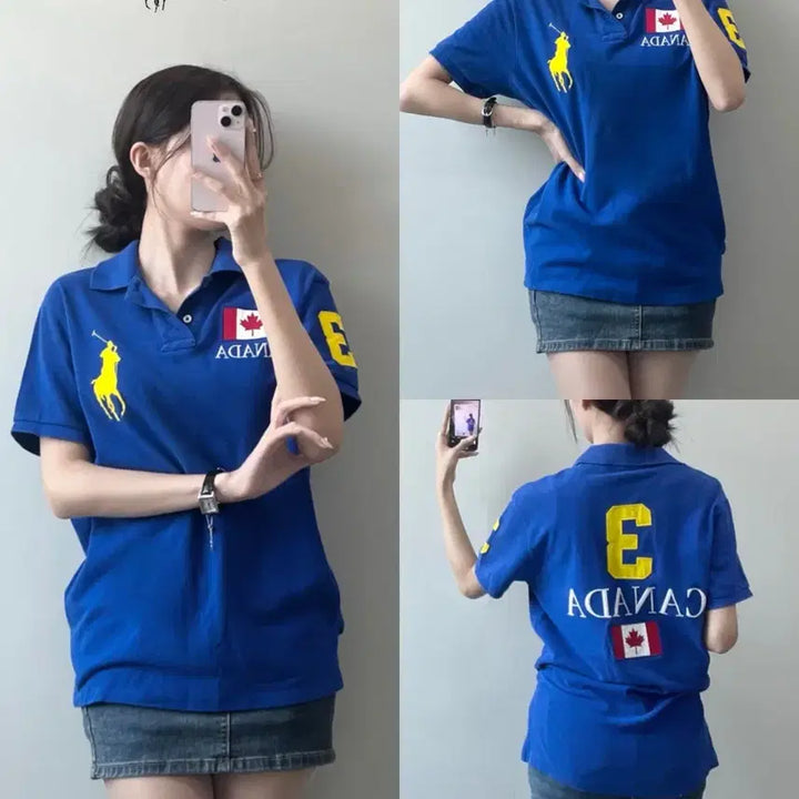 [BUNJANG] Polo Canada Big Pony Tipped Collar T-Shirt / 폴로 캐나다 빅포니 반팔 카라티
