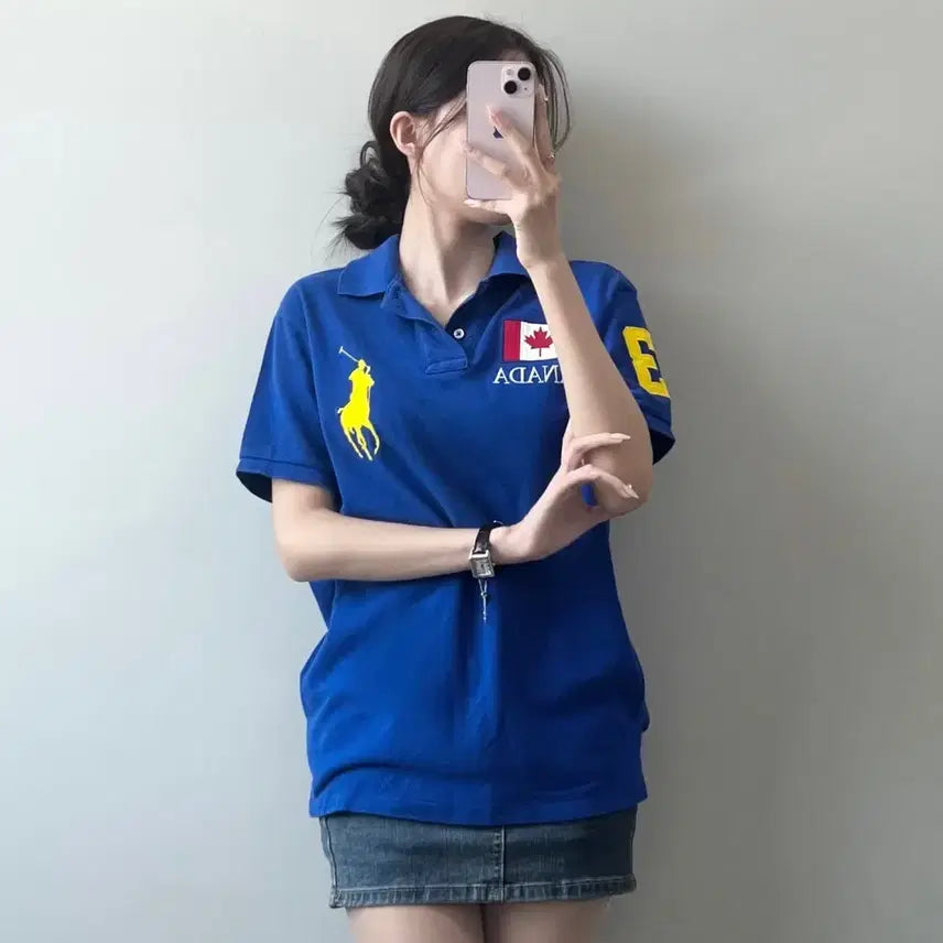[BUNJANG] Polo Canada Big Pony Tipped Collar T-Shirt / 폴로 캐나다 빅포니 반팔 카라티