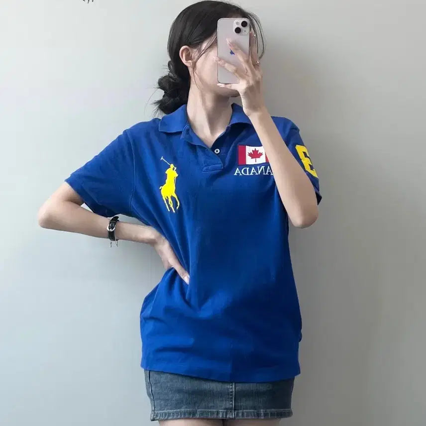 [BUNJANG] Polo Canada Big Pony Tipped Collar T-Shirt / 폴로 캐나다 빅포니 반팔 카라티