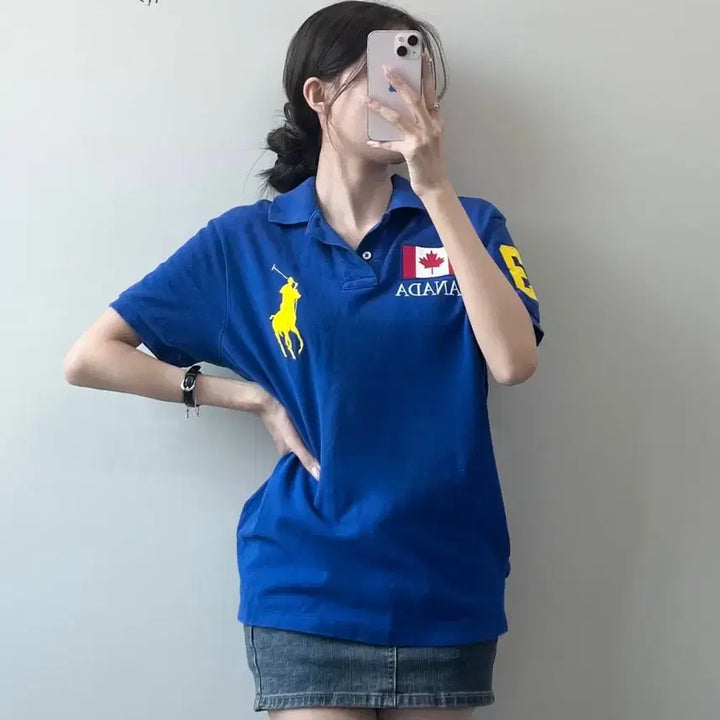 [BUNJANG] Polo Canada Big Pony Tipped Collar T-Shirt / 폴로 캐나다 빅포니 반팔 카라티