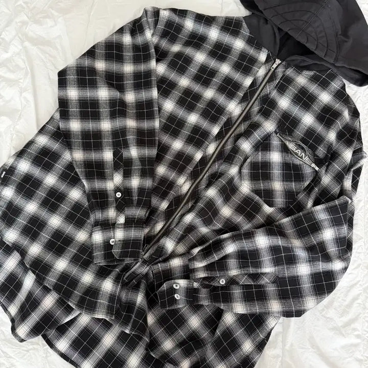 [BUNJANG] Insane Garage Flannel Padded Hoodie Shirt / 인세인개러지 인세인 플란넬 패디드 후디 셔츠