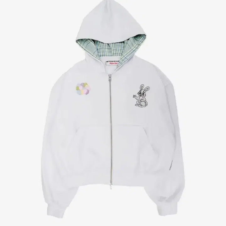 [BUNJANG] TheMuseumVisitor Rabbit Embroidery Zip-Up Hoodie White / 더뮤지엄비지터 RABBIT EMBROIDERY ZIPUP HOODIE