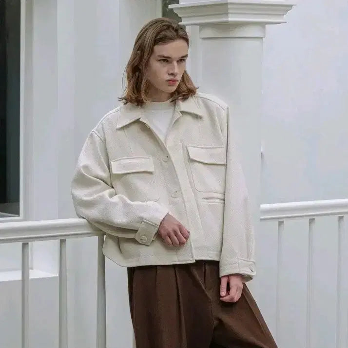 [BUNJANG] Decollage Textured Double Pocket Blouson Jacket / 데꼬로소 텍스처드 더블 포켓 블루종 자켓