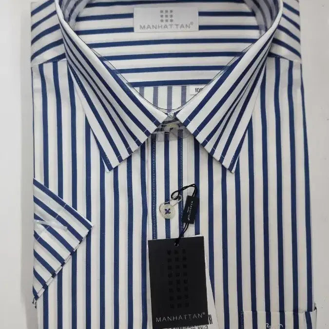[BUNJANG] Manhattan Stripe Short Sleeve Shirt / 맨하탄 국산 스트라이프 반팔 셔츠