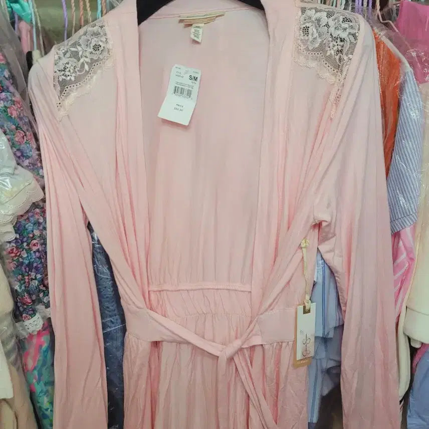 [BUNJANG] Jessica Simpson Pink Lace Long Gown S/M / 제시카 심슨 핑크 레이스 롱 가운 S/M