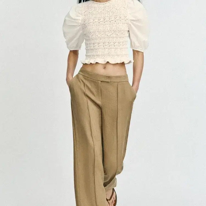 [BUNJANG] Zara Ivory Crochet Puff Sleeve Blouse / 2026자라  ZARA아이보리 크로셰 퍼프 블라우스