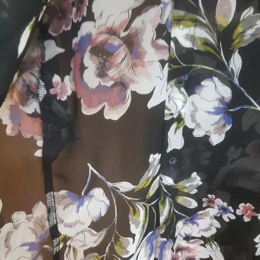 [BUNJANG] Frill Flower Chiffon Blouse (Size 55) / 프릴 플라워 쉬폰 블라우스(55)