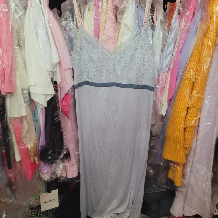 [BUNJANG] Lace Long Slip Dress - Sky Blue / 레이스 롱 슬립 원피스 하늘색