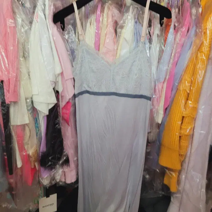 [BUNJANG] Lace Long Slip Dress - Sky Blue / 레이스 롱 슬립 원피스 하늘색