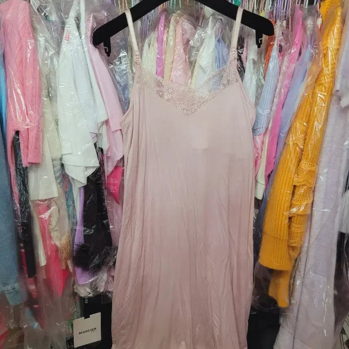 [BUNJANG] Imported Pink Lace Long Slip Dress / 수입 핑크 레이스 롱 슬립 원피스 셋크