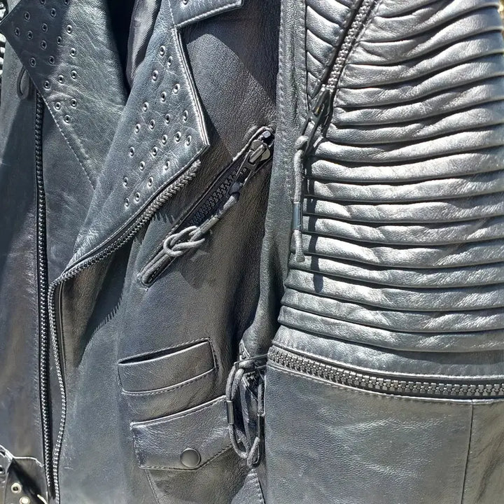 [BUNJANG] Zipper Detail Lambskin Rider Jacket (Men&