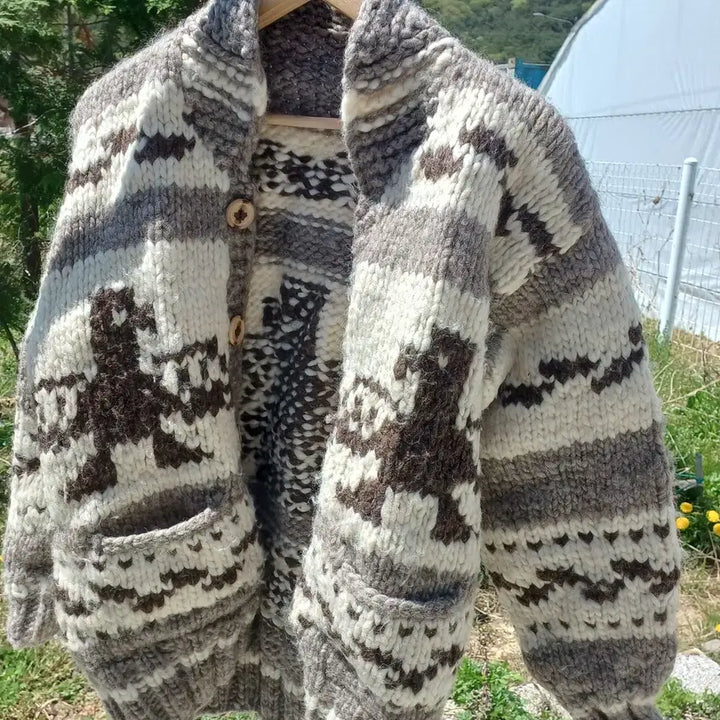 [BUNJANG] Canadian Cowichan Heavy Gauge Double Weight Thunderbird Pattern Wool Cardigan (Men&