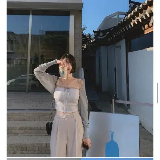 [BUNJANG] Awesome Ribbed Short Bolero Summer Cardigan - Sky Blue / 숏 볼레로 여름 가디건