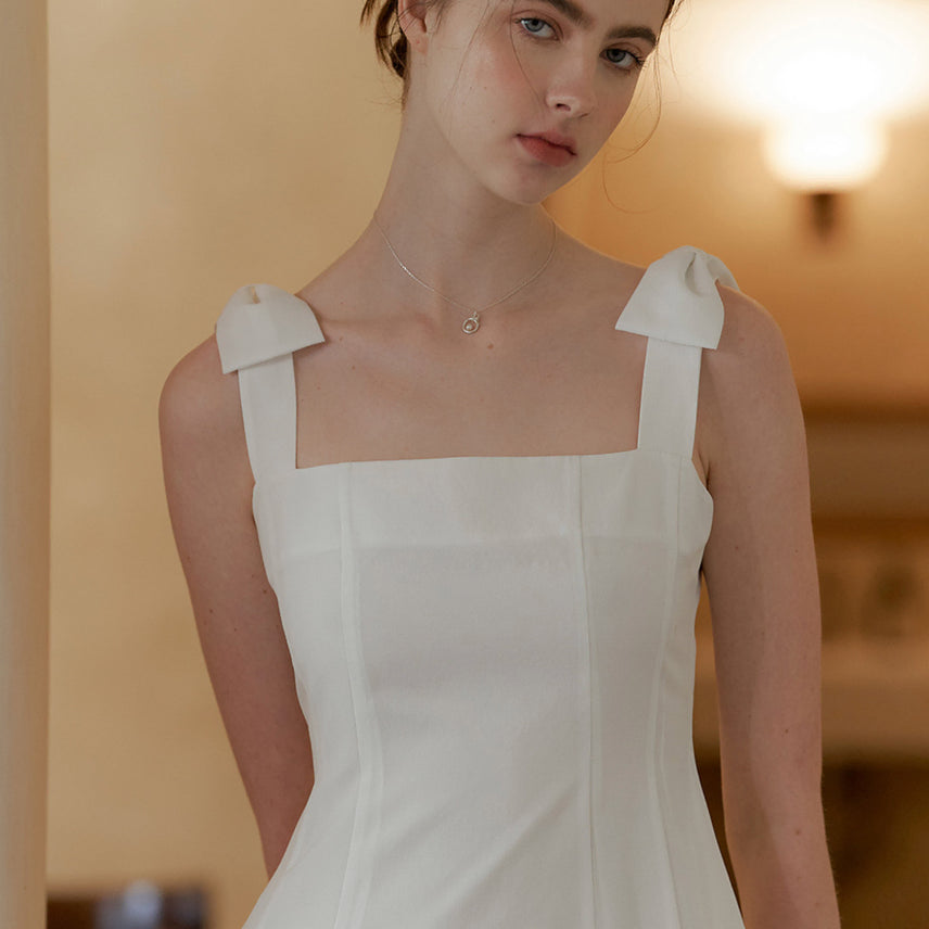[BUNJANG] FLOUM Violet Ribbon Bustier Dress White XS / [플로움] 바이올렛 리본 뷔스티에 드레스 화이트 xs