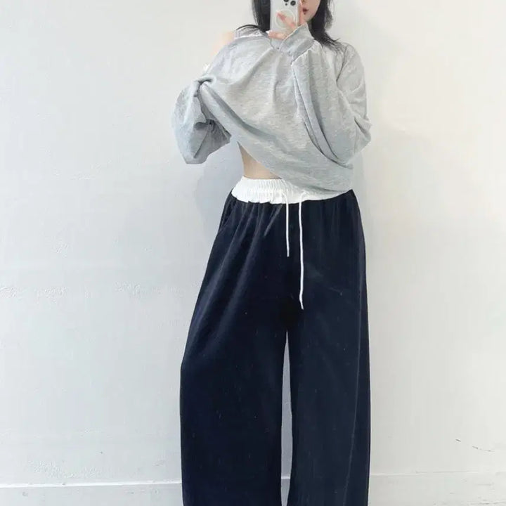 [BUNJANG] Colorblock Training Wide Long Pants (Size 55-88) / 새상품 배색 트레이닝 와이드 롱 팬츠 빅사이즈 가능 55-88