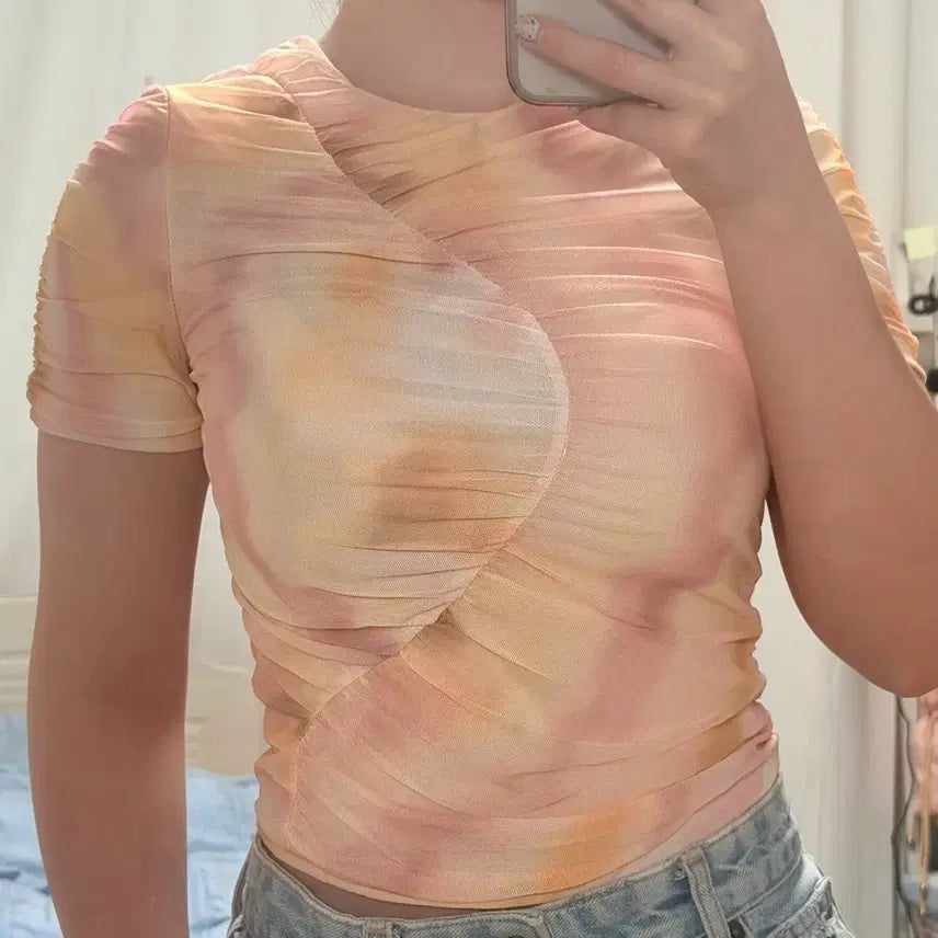 [BUNJANG] H&amp;M Tie-Dye Shirring Short-Sleeve T-Shirt / H&amp;M 타이다이 셔링 반팔 티셔츠