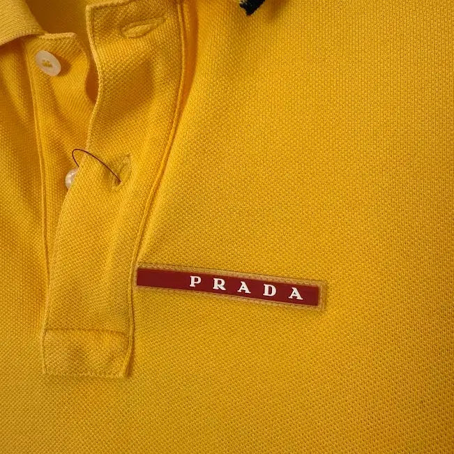 [BUNJANG] Prada Red Triangle Logo Collar T-Shirt Yellow / 프라다 레드와펜 카라 반팔티 옐로우