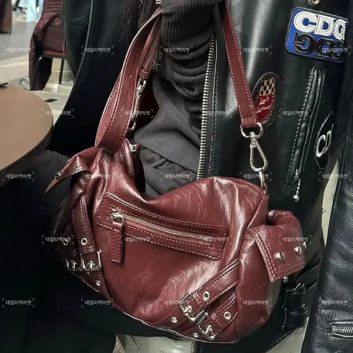 [BUNJANG] Deinet Studded Pocket Big Bag Burgundy / 다이닛 deinet 스터드 포켓 빅백 버건디