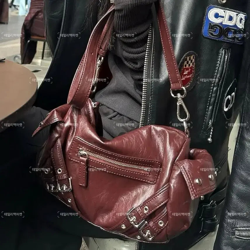 [BUNJANG] Deinet Studded Pocket Big Bag Burgundy / 다이닛 deinet 스터드 포켓 빅백 버건디