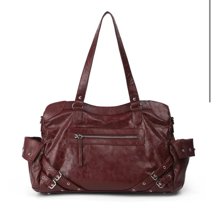 [BUNJANG] Deinet Studded Pocket Big Bag Burgundy / 다이닛 deinet 스터드 포켓 빅백 버건디