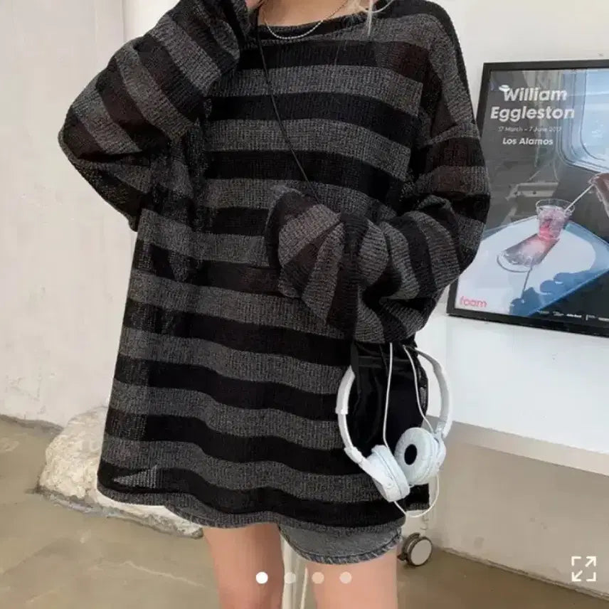 [BUNJANG] Striped Net Knit Sweater / 지그재그 에이블리 버킷 스트라이프 네트 니트 시즈니룩