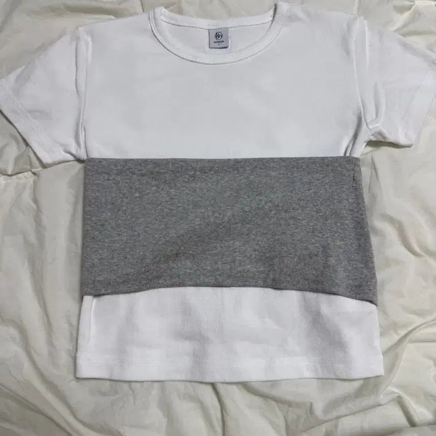 [BUNJANG] Ronron Bustier Two-Way Sleeve T-shirt White-Gray / 론론 뷔스티에 투웨이 슬리브 티셔츠 화이트그레이
