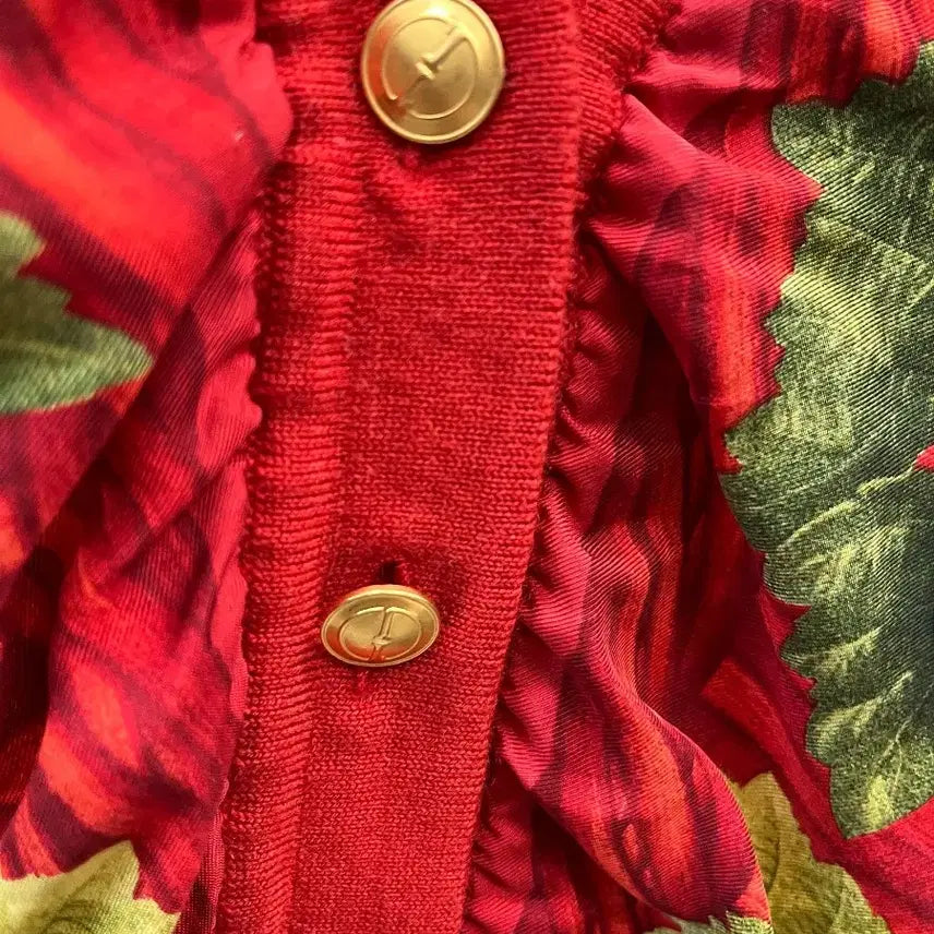 [BUNJANG] Gucci 90s Gold Fruit Pattern Silk Cardigan / 여) 구찌 90s 금장 후르츠 가디건