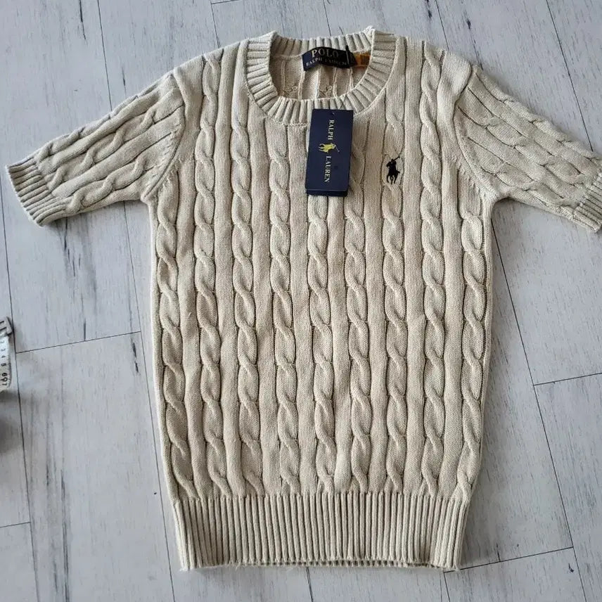 [BUNJANG] Polo Ralph Lauren Cable Knit Short Sleeve Sweater Ivory S / 폴로 랄프로렌 케이블 반팔 니트 아이보리S