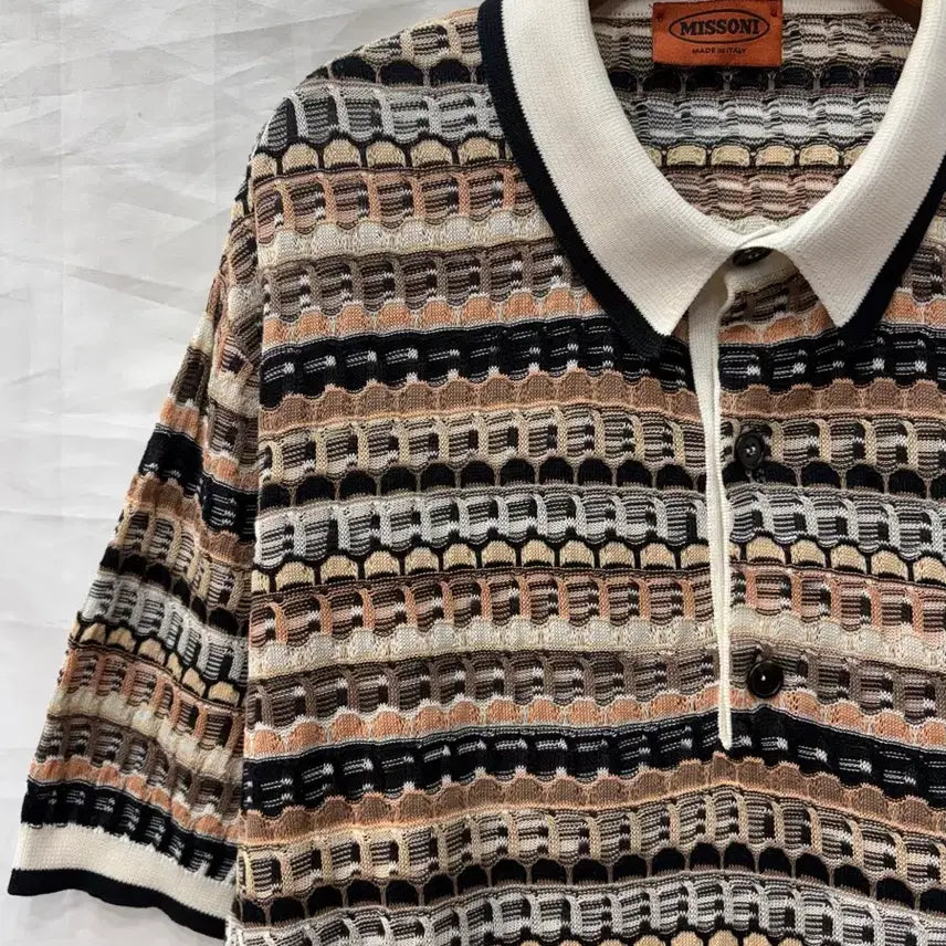 [BUNJANG] Missoni Pattern Knit Polo Shirt Size 52 (105) / 미쏘니 패턴 니트 카라티52/105사이즈(정품)