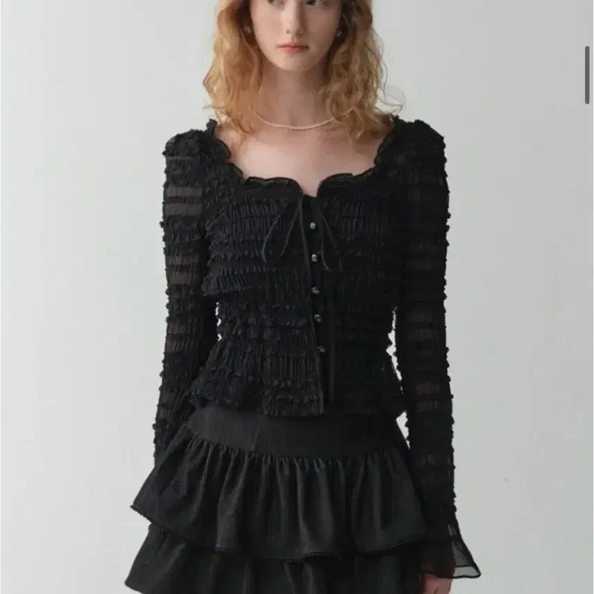 [BUNJANG] Ploom Ruffle Cardigan S Black / 플로움 러플 가디건 S 새상품(Breeze Ruffle Cardigan
