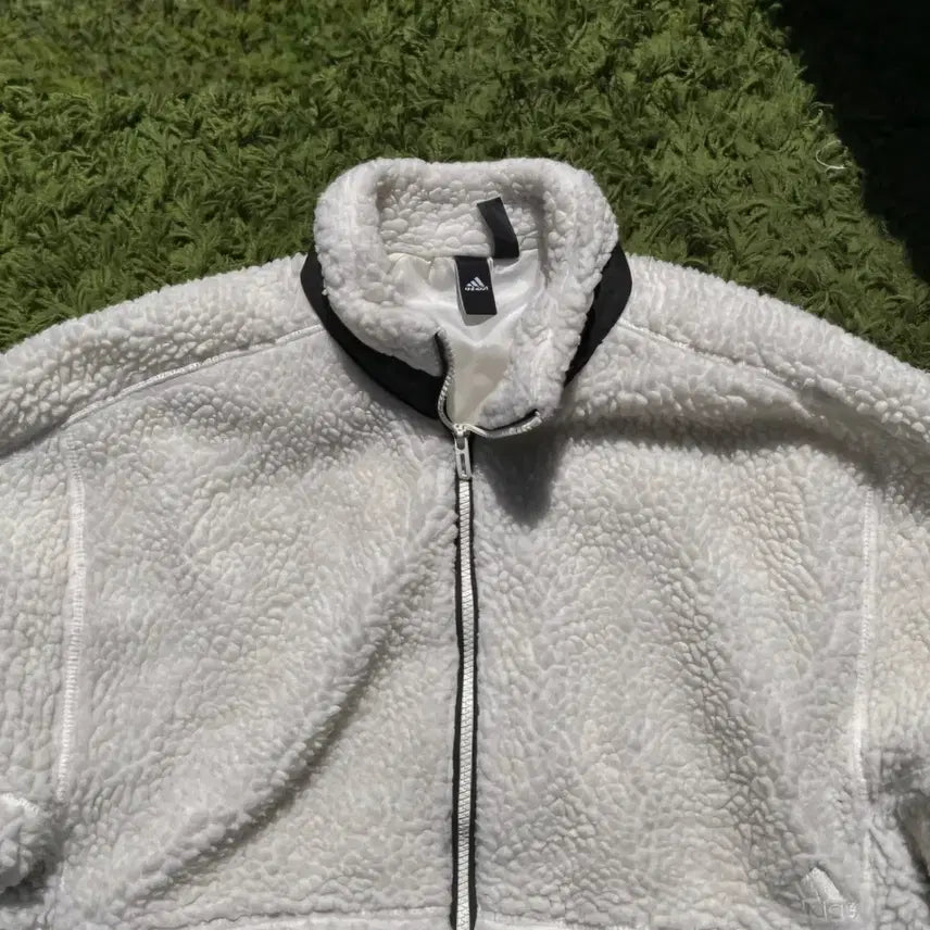 [BUNJANG] Adidas White Fleece Jacket L / (L) 아디다스 화이트 뽀글이 플리스 자켓 / 아디다스 후리스