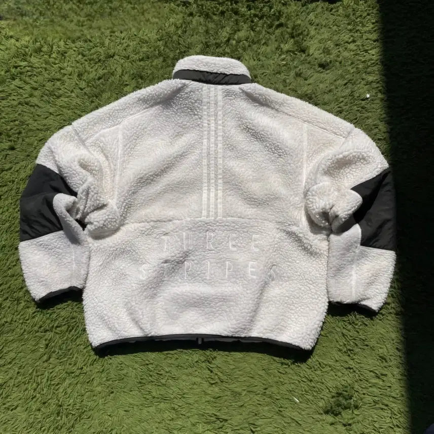 [BUNJANG] Adidas White Fleece Jacket L / (L) 아디다스 화이트 뽀글이 플리스 자켓 / 아디다스 후리스