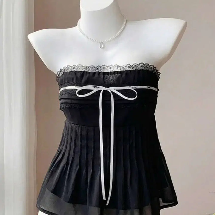 [BUNJANG] Ribbon Tube Top Blouse - Czennies Look / 리본 튜브탑 블라우스 시즈니룩