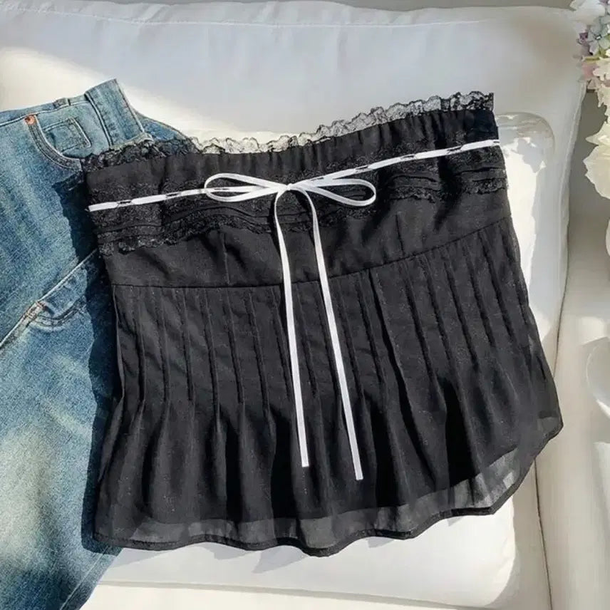 [BUNJANG] Ribbon Tube Top Blouse - Czennies Look / 리본 튜브탑 블라우스 시즈니룩