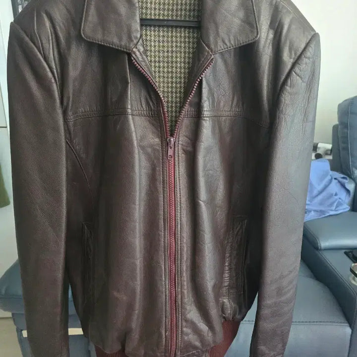 [BUNJANG] Brown Leather Bomber Jacket / 브라운 가죽 봄버 자켓