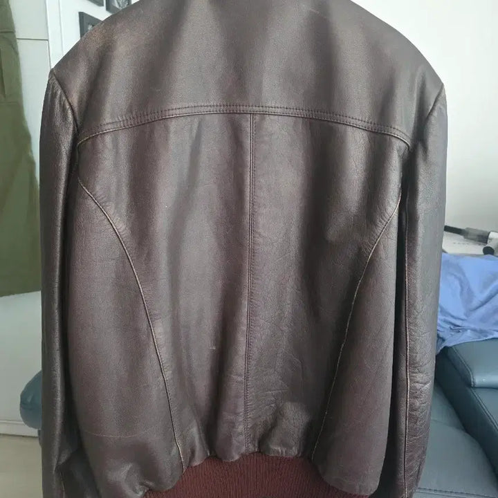 [BUNJANG] Brown Leather Bomber Jacket / 브라운 가죽 봄버 자켓